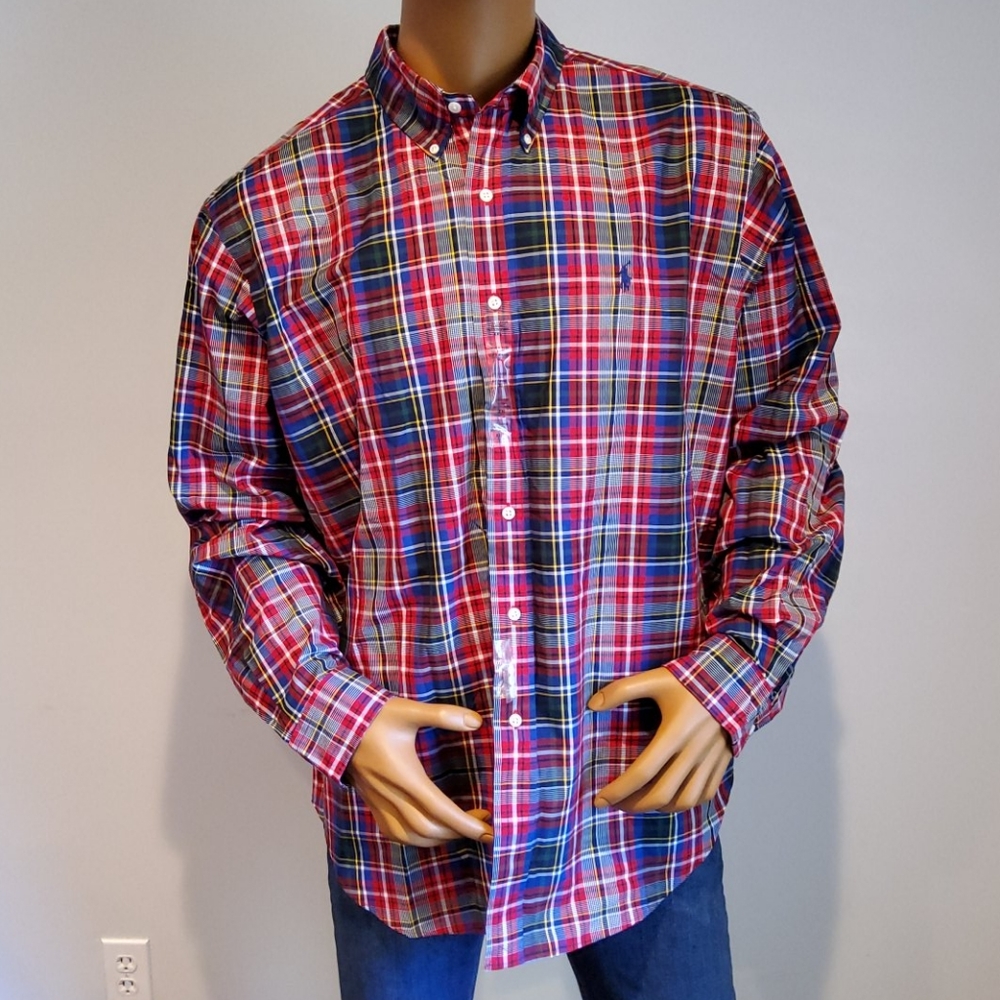 Ralph Lauren Red Blue Plaid Long Sleeve Shirt XXL